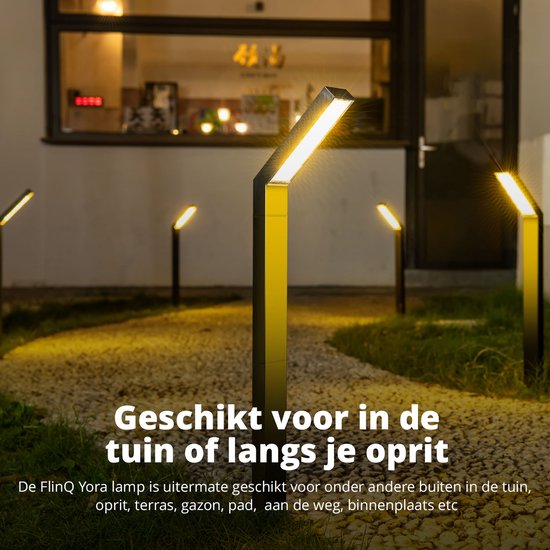 FlinQ Yora Solar Tuinverlichting - Tuinlampen op zonne-energie - Buitenlamp - Aluminium - 2-pack - Zwart