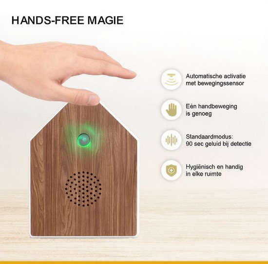 UPLY Vogelhuisje Met Geluid -Vogelgeluiden Huisje Met Sensor - 5 Natuurgeluiden Voor op Toilet/Wc - Bewegingsmelder - Zwitscherbox - Cadeau - Incl. Bevestiging - Wit - Eik