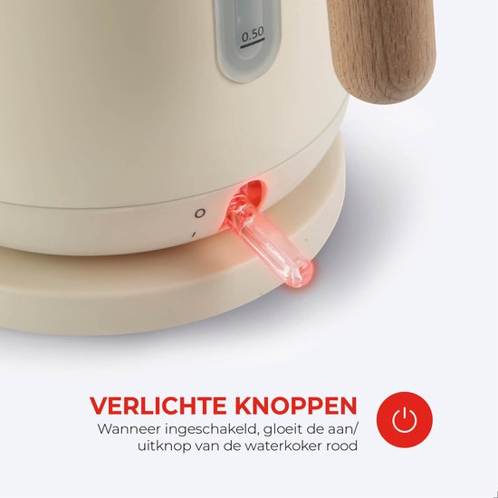 Bourgini Harmony - Waterkoker - RVS - Creme met echte beukenhouten elementen - 1.7L - Licht ontwerp