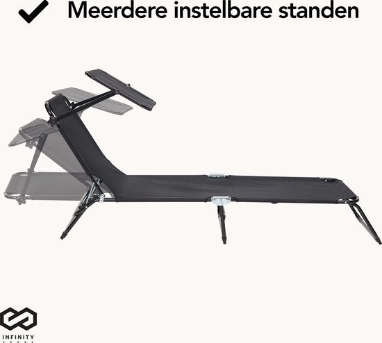 Infinity Goods Ligbed Met Zonnescherm - Opvouwbaar - Zonnebed - Ligstoel - Verstelbaar - Verstelbaar - Tuin - Weerbestendig - Zwart