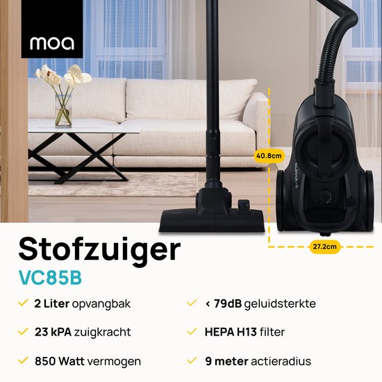MOA Stofzuiger Zonder Zak - Inclusief HEPA H13 Filter - Combi Zuigmond - Stofzuiger - 900W - Zwart