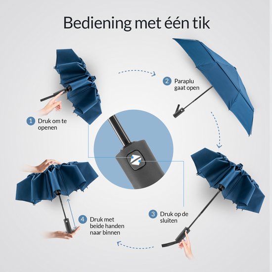 Nohrd Stormparaplu - Blauw - Paraplu Opvouwbaar - Wind Doorlaatbaar - 140 km/h - Stormparaplu's - Automatisch In- en Uitklapbaar - Paraplu's - Incl. Beschermhoes