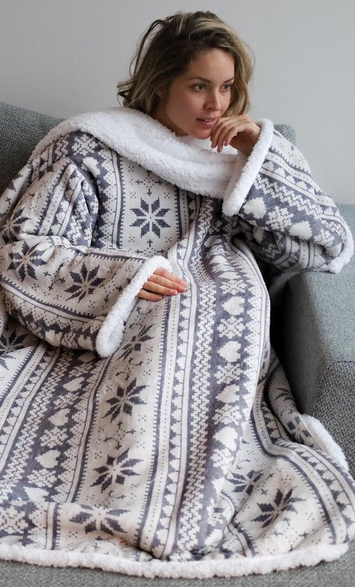Fleece Deken met Mouwen - Hoodie Deken - Deken met Mouwen - Hoodie Blanket - Snuggle - Hoodie - Huggle Hoodie - Fleece Dekens - Plaid met Mouwen - TV Deken - Dames en Heren - Volwassenen - 180x130 cm - Print - Kerstcadeau