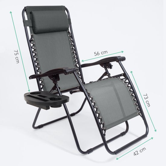 LifeGoods® Opvouwbare Relaxstoelen – Set van 2 – 30°-90° Verstelbaar – Metaal - Met Beker- en Telefoonhouder – Donkergrijs