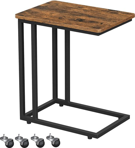 Casaria Bijzettafel op Wieltjes - 50x35x70 cm – Hout Metaal Zwart