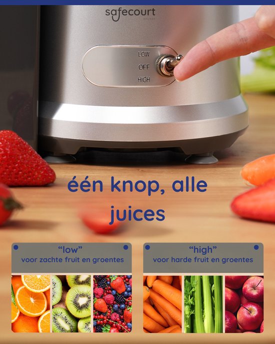 Safecourt Kitchen Sapcentrifuge – 3 Snelheden & Schuimseparator – 1200 W – 32 x 19 x 41 cm – Zilver