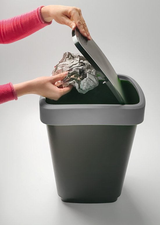 Rotho Twist Prullenbak- 50L - 60,2cm - Met Kanteldeksel - Zilver/Zwart