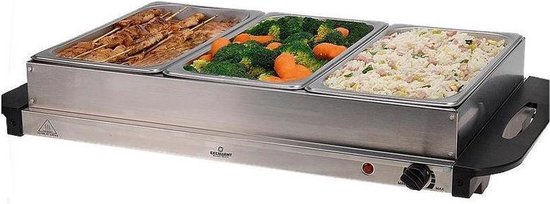 Excellent Electrics - Elektrische 2 in 1 RVS Buffetwarmer (300W) -3x2.5 liter