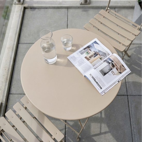LifeGoods Bistroset - Staal - 3-delig - Tuinset - Inklapbaar - Balkonset met Tafel - Weerbestendig - Taupe