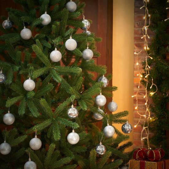 Kerstboomballen 24st - Ø6cm Mat Glanzend Glinsterend - Kunststof Zilver
