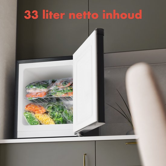 KitchenBrothers Mini Vriezer - 33L - Kleine Diepvrieskast - Diepvriezer - Vrijstaand - Compact - Zwart
