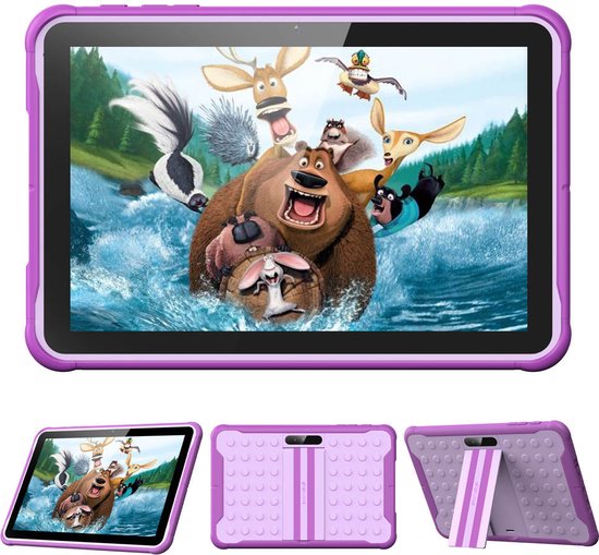 Spoused Kindertablet – 10.1 Inch – Kindertablet vanaf 3 jaar – 64GB – 4GB RAM– 6000 mAh Batterij - Incl. Beschermhoes & Ouder Control app – Paars