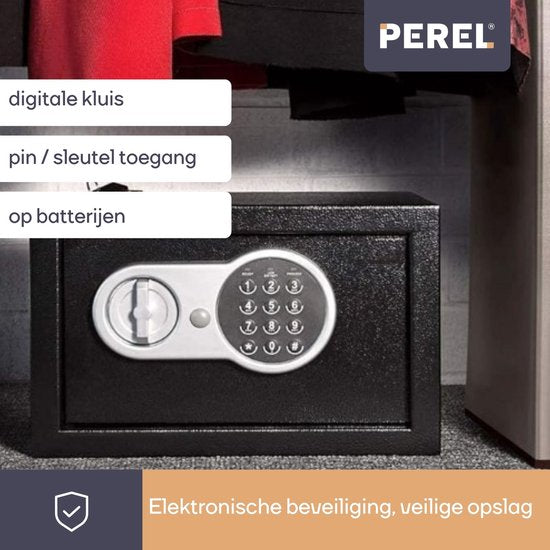 Perel Elektronische kluis, met cijferslot, inclusief noodsleutel en bevestigingsmateriaal, 30 x 38 x 30 cm, 10.5 kg
