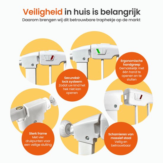 Goliving Traphekje Zonder Boren - 2 stuks - 75 t/m 103 cm - Klembevestiging - Klemmodel - Uitbreidbaar - Metaal - Kinderhekje - Hondenhek - Wit
