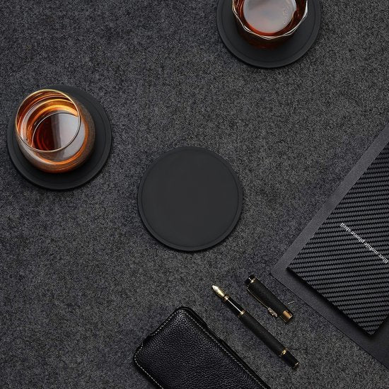 Castagnola Siliconen Onderzetters – Onderzetters voor Glazen – Design Onderzetters met Houder – Onderzettersset – Anti Slip - Set van 12 – Zwart