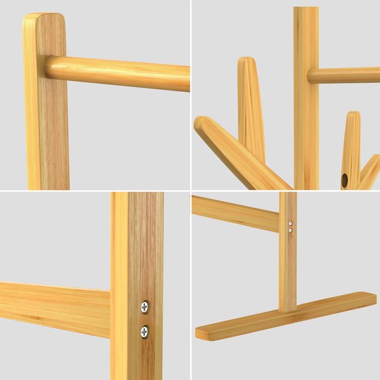 Casaria Kapstok Bamboe - 8 Haken 1 Kledingstang - 164x66x40cm
