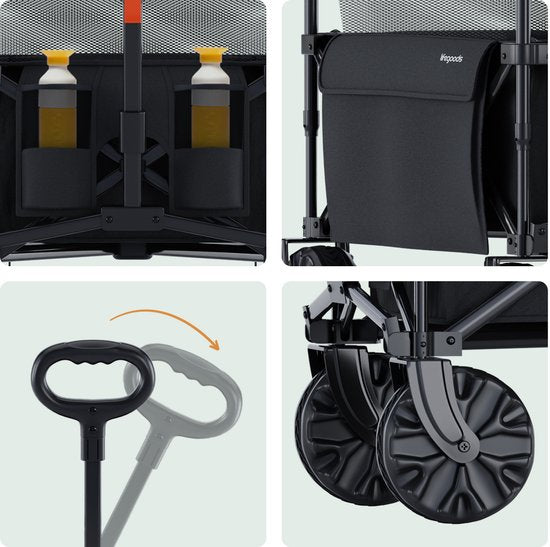 LifeGoods Bolderkar - Opvouwbare Bolderwagen - 100KG - 230L - Verhoogbaar - Met Beschermhoes - Zwart