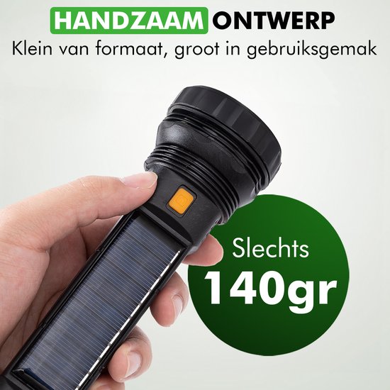Travelhawk Zaklamp - Zaklamp Led - Zaklamp Militaire - Zaklamp op Batterijen - 1000 Lumen - Zonnepaneel - Waterproof - Zwart