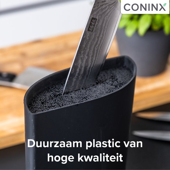 Coninx Viro Messenblok - Zwarte Messenhouder Universeel - Messenstandaard Zonder Messen - Keukenmeshouder Kunststof