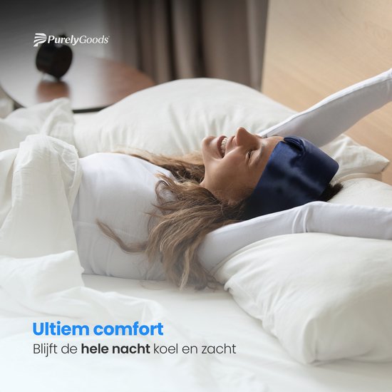 PurelyGoods® Zijden Slaapmasker - Oogmasker Slaap – 100% Moerbei Zijde – Verduisterend - Vrouwen en Mannen – Marine Blauw