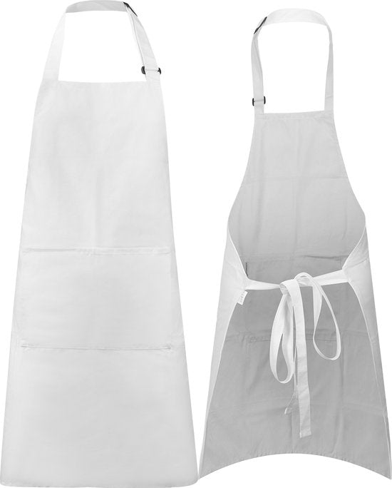 Keukenschort - Water- en vuilafstotend - Professioneel Kookschort - Schort voor Dames en Heren - Horeca Sloof - Unisex - Verstelbare Gesp - Extra Grote Vakken - Wit