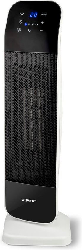 Alpina Keramische Ventilatorkachel KPT-2402D – Voorzien Van Timerfunctie En Luxe Afstandsbediening En Automatische Zwenkfunctie – Voor Slaapkamer En Werkkamer – Zwart En Wit Kunststof – 2000W