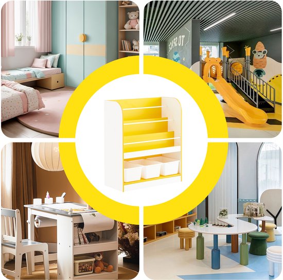 SoBuy KMB108-G Kinderboekenkast - Wit Houten Opbergrek met 3 Vakken