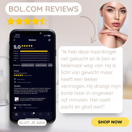 Sansbeauté® Föhn met Diffuser – Ionische Haardroger – Borstel - Reisföhn - 3 Opzetstukken - Krullen – Coolshot – 3 Standen – Haarföhn met Diffuser – Hair Dryer - 2000W - Pink