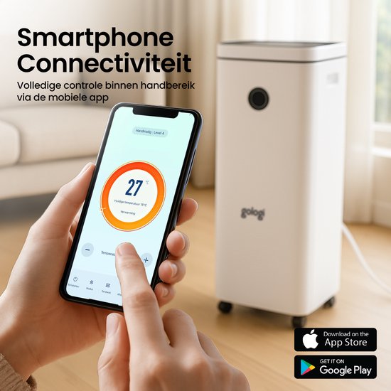 Gologi Luchtontvochtiger met App - Ontvochtigt Tot 20L Per Dag - Was-droog functie - Voor in huis - Geschikt Voor Kelder, Slaapkamer, Badkamer en Woonkamer - Dehumidifier - Vochtvreter Tegen Schimmel - Wit