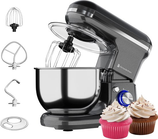 KitchenBrothers Keukenmachine - Keukenrobot - 5L - Keukenmixer - 1200W - Antraciet