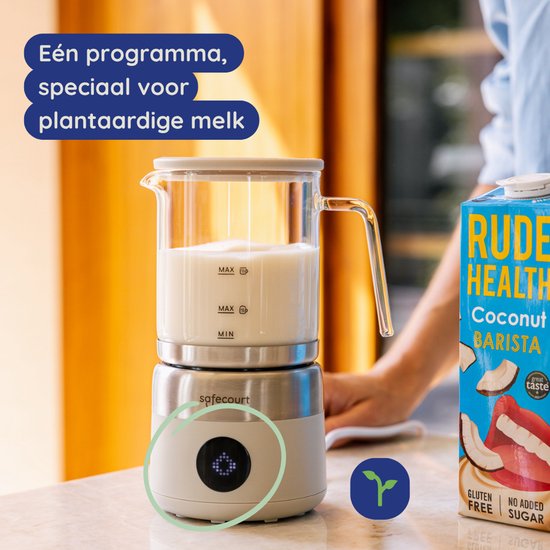 Safecourt Kitchen Glazen Melkopschuimer - Elektrische melkopschuimer - Glazen kan & PFAS-vrij - Vaatwasserbestendig - Beige