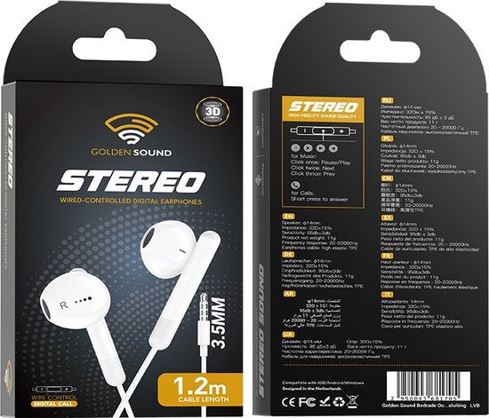 Golden Sound Bedrade Oordopjes - Oortjes met draad en microfoon - 3.5 mm jack aansluiting