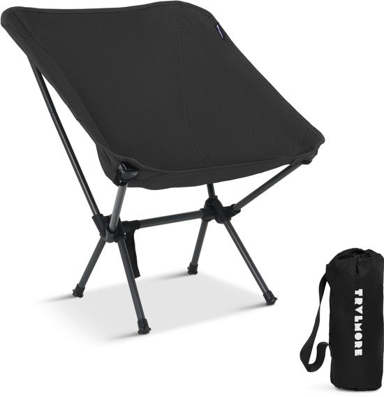 TRVLMORE Campingstoel - Opvouwbaar - 100KG Draagvermogen - Incl. Draagtas - Klapstoel - Visstoel - Kampeerstoel - Vouwstoel - Zwart