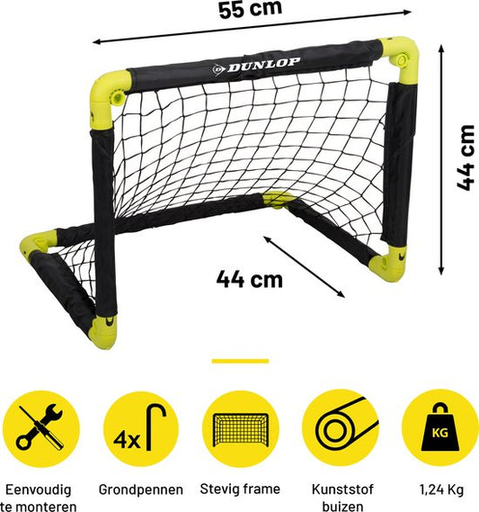Dunlop Voetbaldoel 50 x 44 x 44 cm - Voetbaldoeltjes Set van 2 - Voetbalgoal Opvouwbaar - Voetbal Goal Makkelijk Opbergen - Voetbal Training Goals voor Kinderen - Kunststof - Zwart/ Geel