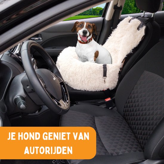 By Cee Cee Autostoel Hond Deluxe – Maat S – Veiligheidslijn - Foam Flakes Vulling - Afritsbare Hoes – Beige Polyester