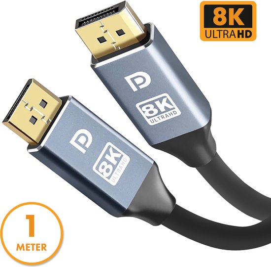 Drivv. Aux Kabel - 8K 60Hz - 4K 144 Hz - 32.4GBps - Displayport 1.4 - DP Kabel - PVC - 1 meter - Space Grey