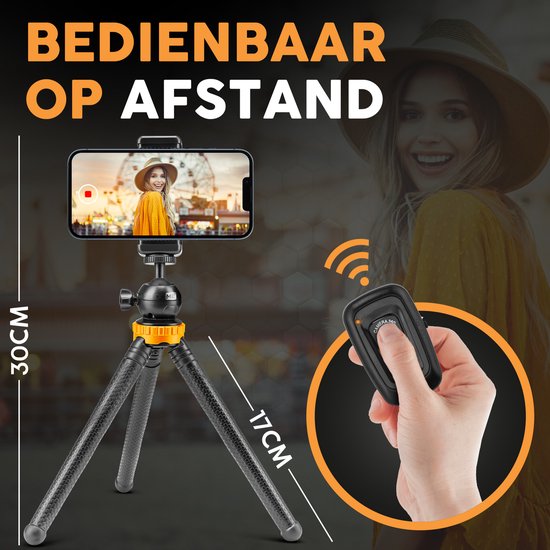 Studio ME Telefoon Statief - 25 cm - Tripod Smartphone - Flexibel - Camera Statief - Zwart - Gorillapod - Telefoonhouder - Incl. Bluetooth Afstandsbediening - Tripod Iphone - Statief Telefoon