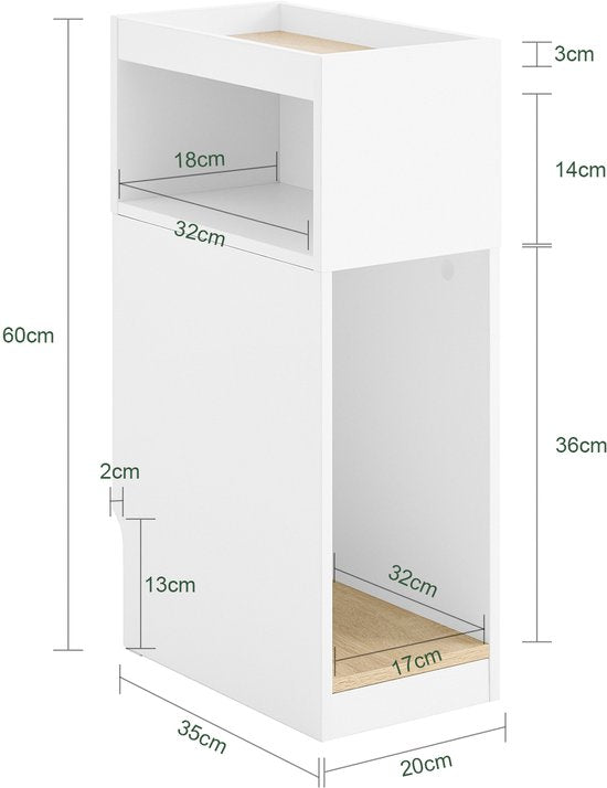 SoBuy Smal Nachtkastje met Lade en Open Plank – 25 x 35 x 60 cm – Ruimtebesparend Design – MDF – Scandinavische Stijl – Houtkleur