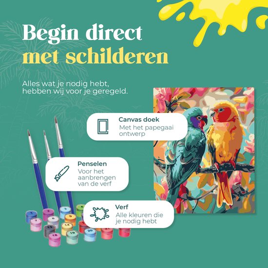 Rubye® Schilderen op Nummer - Papegaaien voor volwassenen en kinderen - 40x50cm