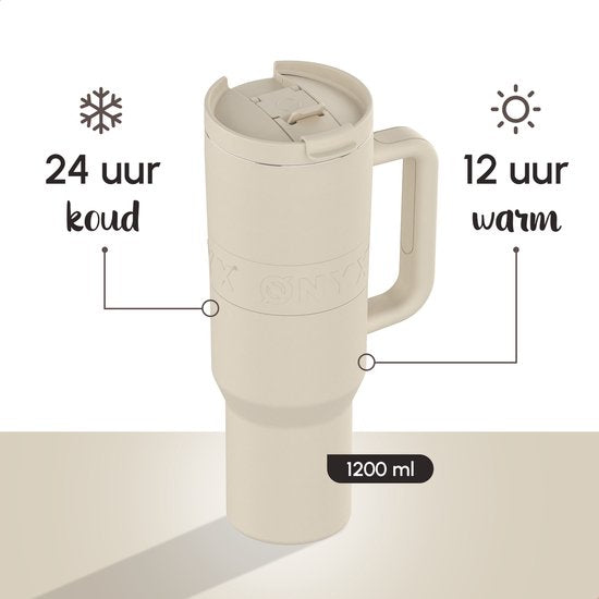 ONYX Drinkfles met Rietje - 1.2 Liter - Waterfles voor Kinderen & Volwassenen - Beige