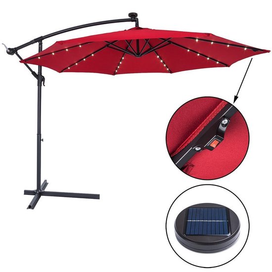 Kingsleeve Zweefparasol - Parasolvoet LED-verlichting 330cm - Rood