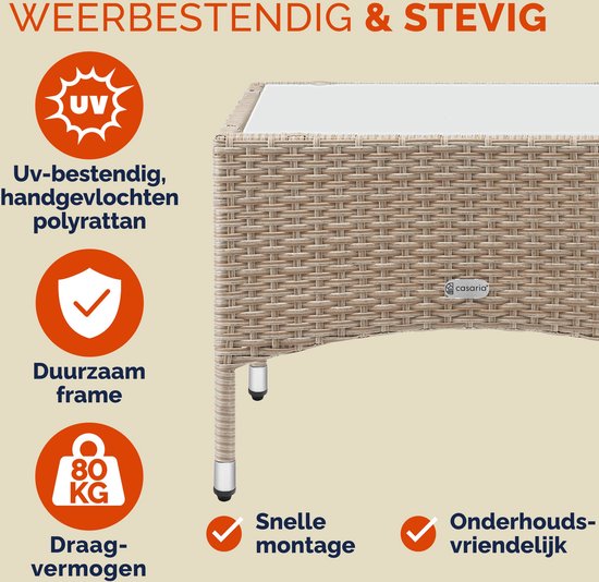 CASARIA Polyrattan Bijzettafel - Buiten 58x58x42cm - Crème