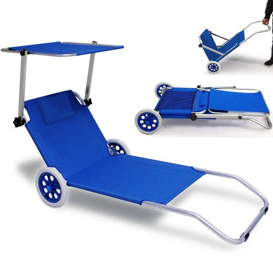 Casaria Ligstoel Kreta Aluminium op Wielen UV-bestendig Blauw