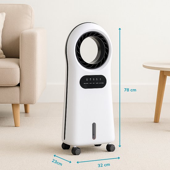 Lifetime Air Aircooler met Koelelementen - Ventilator, Luchtbevochtiger en Luchtkoeler - Mobiele Airco zonder Afvoer - Air Cooler 55dB - Afstandsbediening en Timer - Watertank 3.5L - Sfeerverlichting