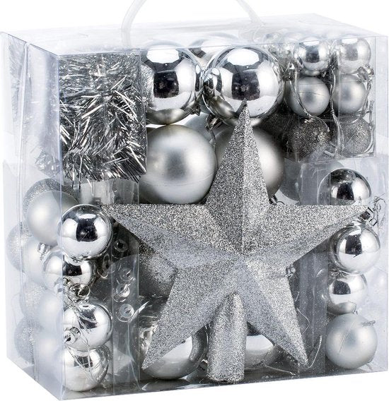 Casaria Kerstballen 77 Stuks - Zilver - diameter 5 cm