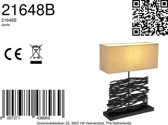 Globo - tafellamp - Jamie - zwart - hout - schemerlamp - E27 - 21648B