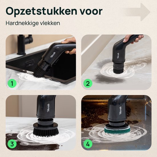 Skrub Elektrische Schoonmaakborstel - Schrobborstel met steel voor Badkamer - 8 opzetstukken