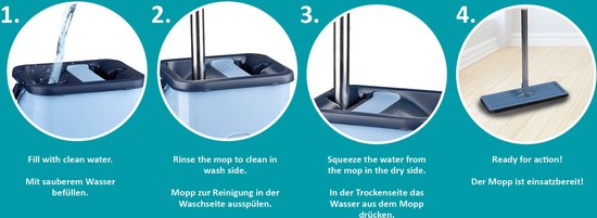 alpina Dweilsysteem met Emmer - Dweil incl. 2 Microvezeldoeken - voor Harde Vloeren - 360° Draaibaar