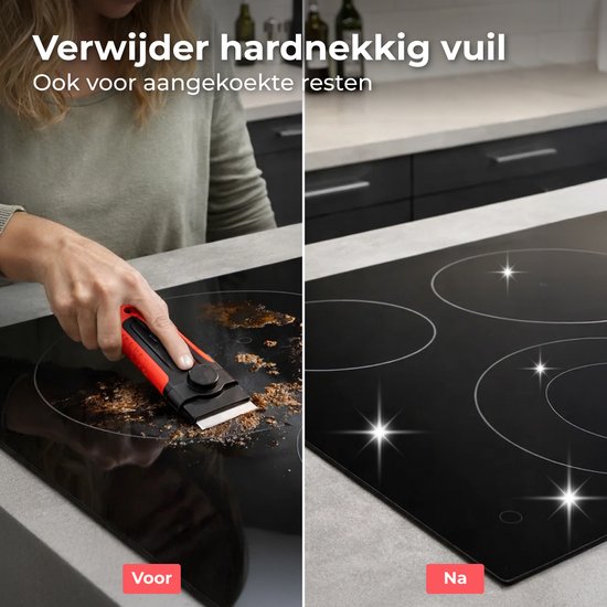 Nuvance Glasschraper - Incl 16 Mesjes - Kookplaat Reiniger - Glas & Verf Krabber - Inductie & Keramische Kookplaat - Rood