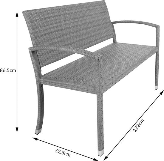 Casaria Polyrattan Tuinbank - 2-Zits UV-bestendig - Grijs